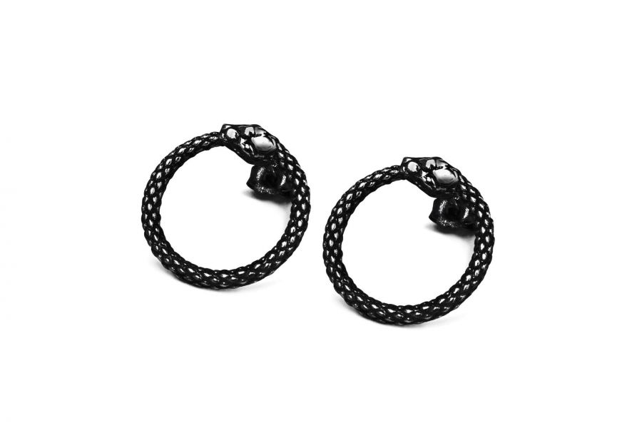 NOVE25 ORECCHINI COPPIA SERPENTE UROBORO GALVANICA RUTENIO