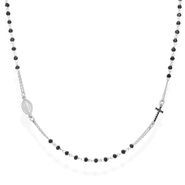 AMEN Collana Rosario Girocollo Argento con Cristalli e Zirconi Neri