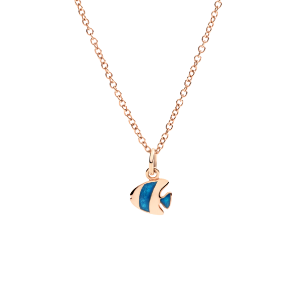 DoDo Ciondolo pesce angelo in oro rosa 9K e smalto blu effetto madreperla.