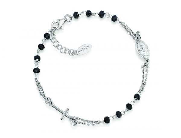 AMEN Bracciale Rosario Argento e Cristalli neri