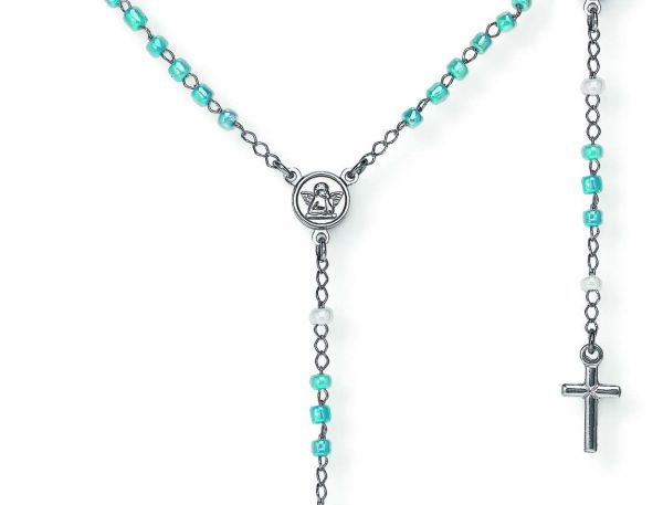 AMEN Collana Rosario Classico Argento Bimbo/Bimba Cristalli Azzurri