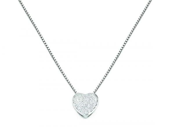 AMEN  Collana Girocollo Argento Cuore e Pavè di Zirconi
