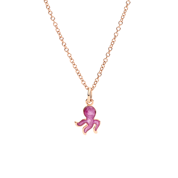 DoDo Ciondolo polpo in oro rosa 9K e smalto fucsia effetto madreperla.