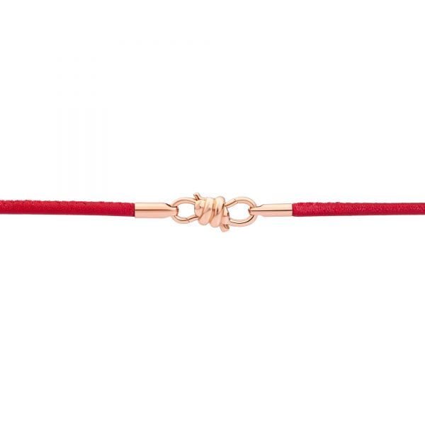DoDo Bracciale Nodo con chiusura e terminali in Oro Rosa 9kt, Cordino in pelle Bordeaux