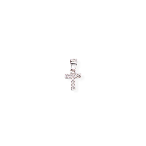 AMEN  Ciondolo Lettera T della linea Letterami realizzato in argento 925 rodiato impreziosito da zirconi bianchi.