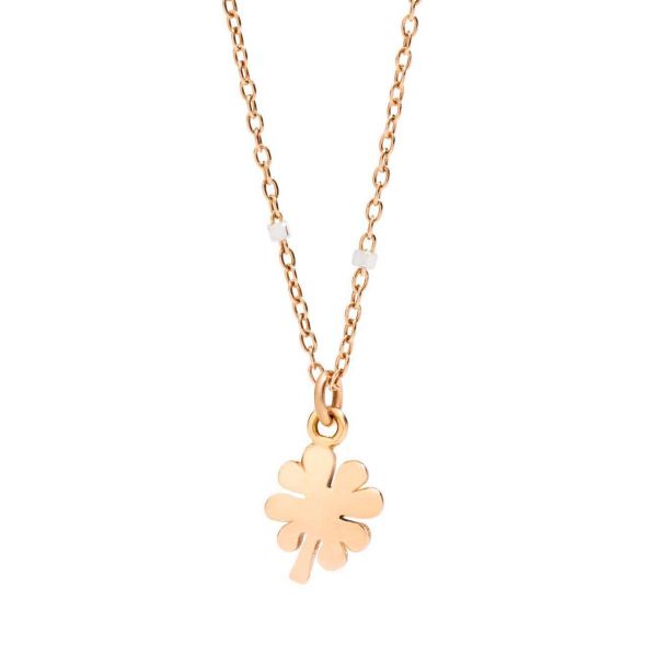 DoDo Collana lilliput quadrifoglio oro rosa  9ct con rodiatura - cm 40