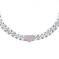 CHIARA FERRAGNI CHAIN NECKLACE SILVER PAVE PINK CZ 38+7CM