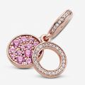 PANDORA Charm pendente doppio con disco rosa scintillante