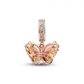 PANDORA Pendente Farfalla Vetro di Murano Arancione e Rosa
