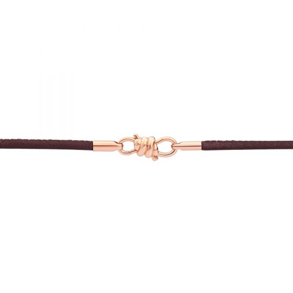 DoDo Bracciale Nodo con chiusura e terminali in Oro Rosa 9kt, Cordino in pelle Marrone