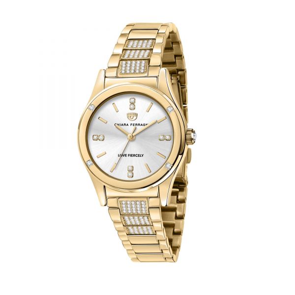 CHIARA FERRAGNI CONTEMPORARY 32MM 3H SILVER/WIHTE DIAL BRACELET YELLOW GOLD