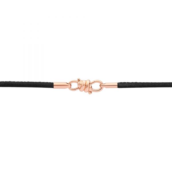 DoDo Bracciale Nodo con chiusura e terminali in Oro Rosa 9kt, Cordino in pelle Nero