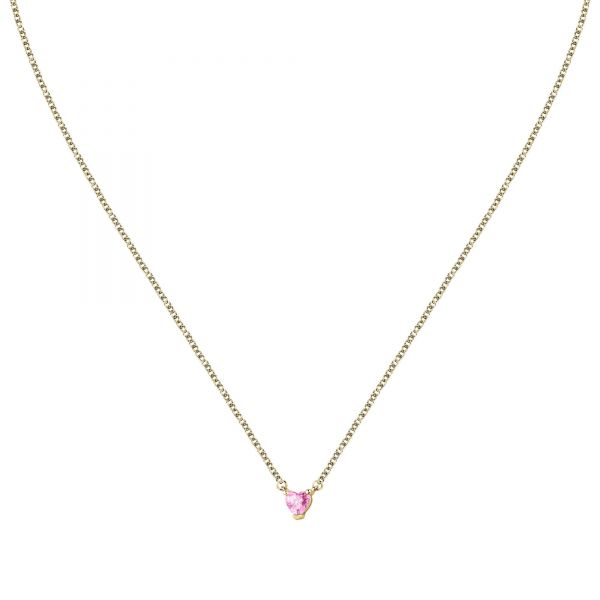 CHIARA FERRAGNI DIAMOND HEART YELLOW GOLD CHAIN& PENDANT  PINK CZ 38+4CM