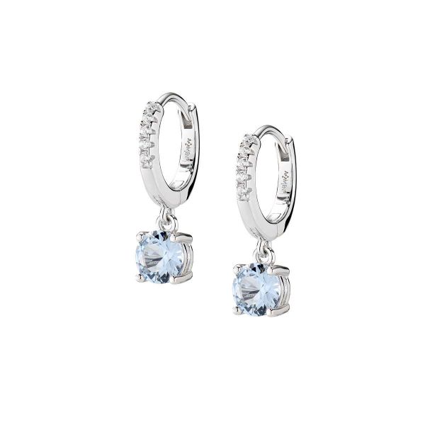 AMEN  Orecchini a Cerchio con Zircone Pendente Acqua Marina