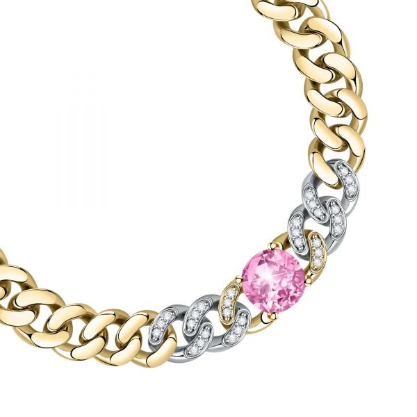 CHIARA FERRAGNI CHAIN BRACELET YELLOW GOLD+SILVER+WHITE/PINK CZ 170+25MM