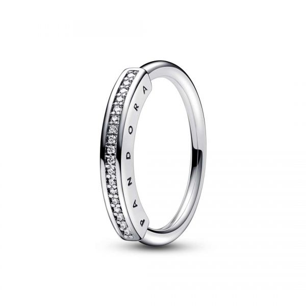 PANDORA Anello Fascia Pavè e Logo