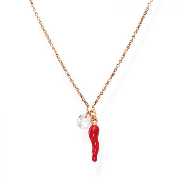 AMEN  Collana in AG925 e smalto rosso Rosè (Lungh. 40+5cm - charm h. 1,5cm)