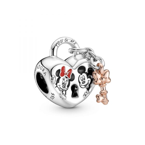 PANDORA Disney, charm Lucchetto d'Amore Mickey Mouse & Minnie