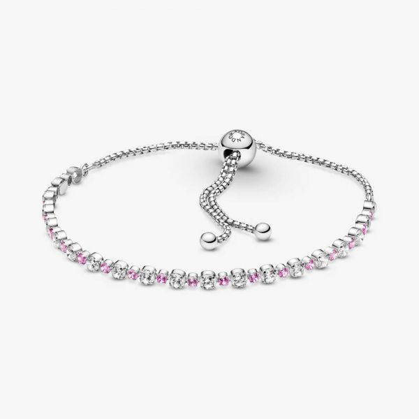 PANDORA Bracciale scintillante rosa e bianco con chiusura regolabile