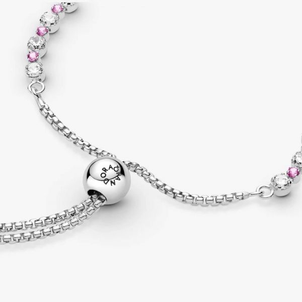 PANDORA Bracciale scintillante rosa e bianco con chiusura regolabile