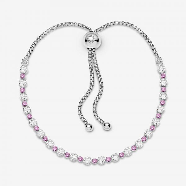 PANDORA Bracciale scintillante rosa e bianco con chiusura regolabile