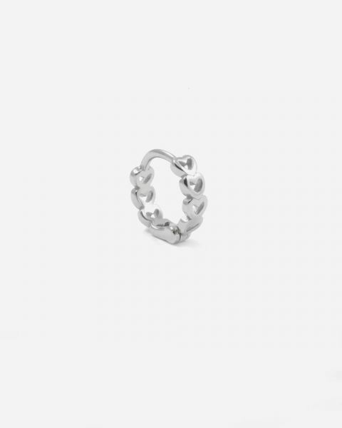 NOVE25 ORECCHINO A CERCHIO PIERCING CUORI IN ARGENTO RODIATO