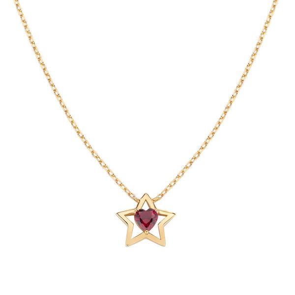 AMEN  Collana Stella in Argento Dorato e Zircone Rosso