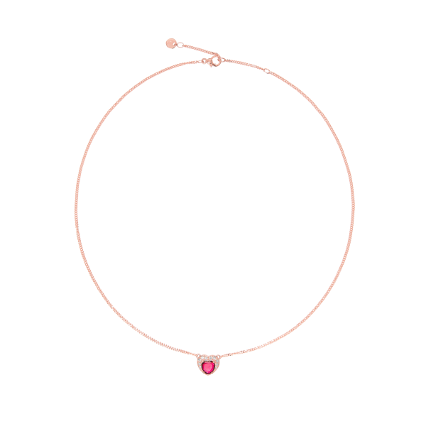 DoDo DoDo Collana Cuore Oro Rosa 9K con Rubino Sintetico e Diamanti