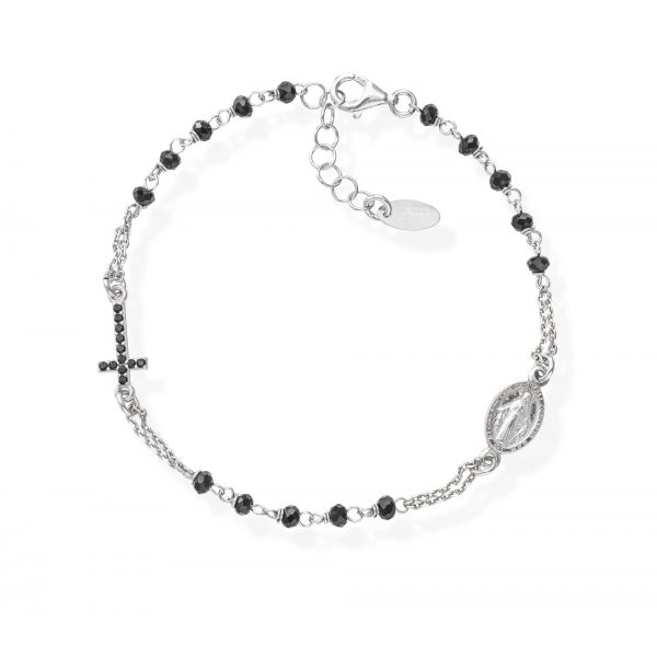 AMEN  Bracciale in AG925 cristalli e zirconi neri (Lungh. 18+3cm - grani 2,5mm)