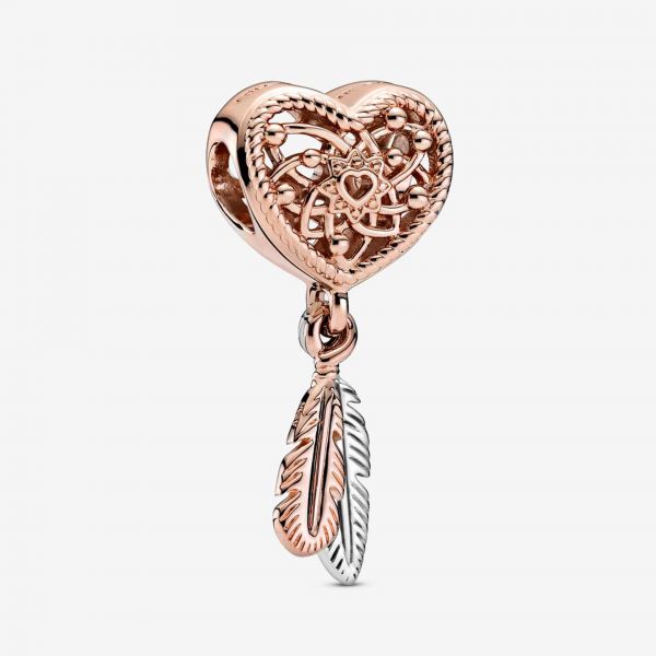 PANDORA Charm Acchiappasogni con piume e cuore openwork