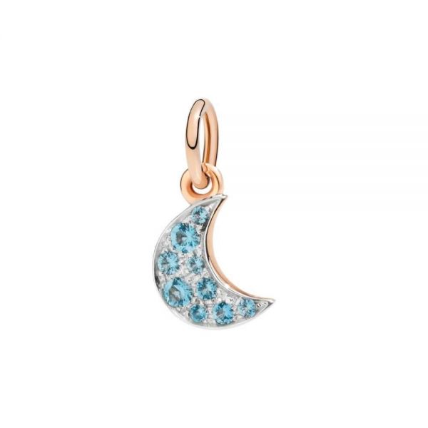 DoDo Ciondolo Luna oro rosa nove carati e topazio blu swiss ct 0,14 - piccolo