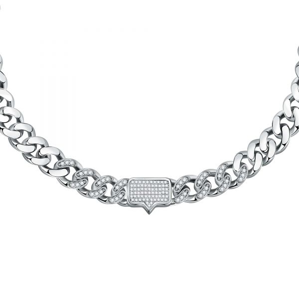 CHIARA FERRAGNI CHAIN NECKLACE SILVER PAVE WHITE CZ 38+7CM