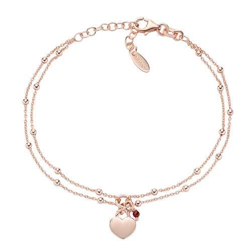 AMEN  Bracciale Cuore Rosè e Cipollino Rubino 