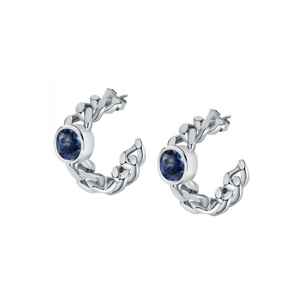 CHIARA FERRAGNI CHAIN EARRINGS SILVER W/BLUE CZ 13MM