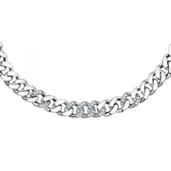 CHIARA FERRAGNI CHAIN NECKLACE SILVER PAVE WHITE CZ 38+7CM