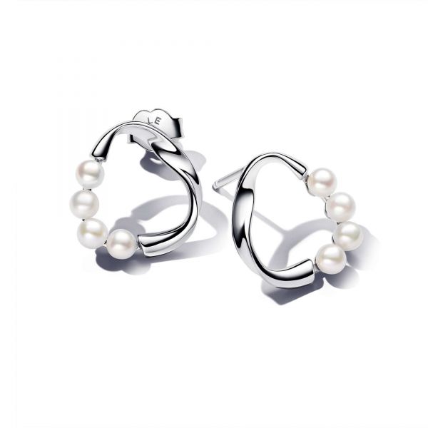PANDORA Linea Sinuosa Circolare con Perle d'Acqua Dolce Coltivate