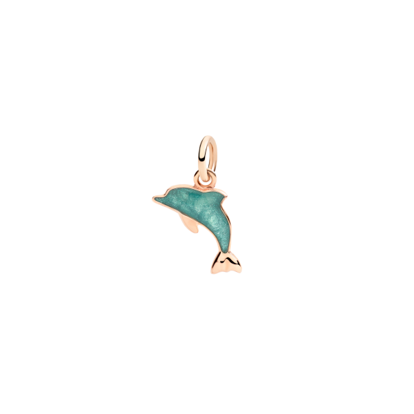 DoDo Ciondolo delfino in oro rosa 9K e smalto ottanio effetto madreperla.