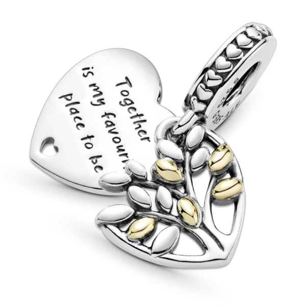 PANDORA Charm pendente Albero della famiglia a cuore bicolore