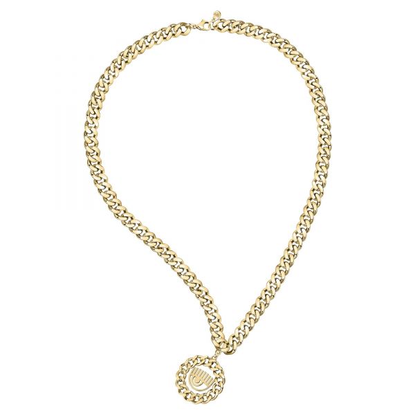 CHIARA FERRAGNI CHAIN NECKLACE YELLOW GOLD+EYE LOGO CHARM 70CM