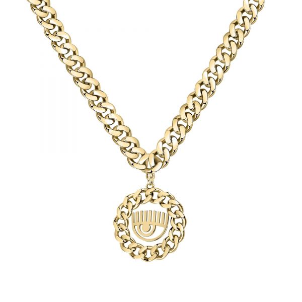 CHIARA FERRAGNI CHAIN NECKLACE YELLOW GOLD+EYE LOGO CHARM 70CM