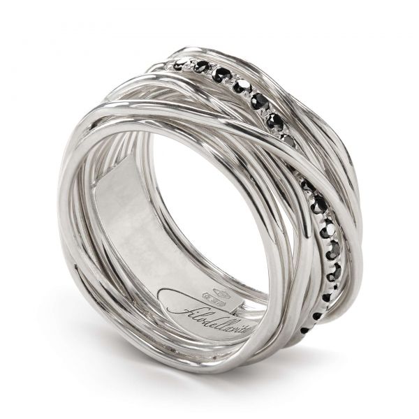FILODELLAVITA Anello Filo della vita 13 Fili Argento 925 e 16 Diamanti Black 0.21ct