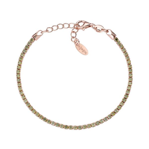 AMEN  Bracciale Tennis Rosè Zirconi Verdi 