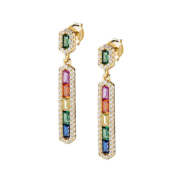 AMEN  Orecchini Pendenti con Zirconi Multicolor e Zirconi Bianchi