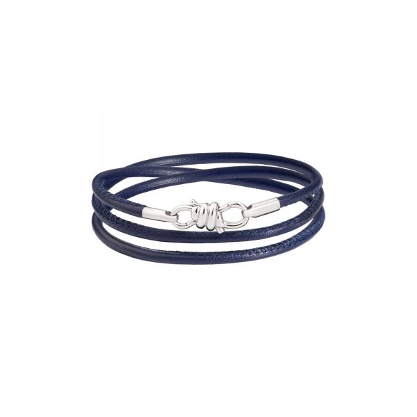 DoDo Bracciale Nodo con chiusura in Argento e Cinturino in Pelle Blu. 