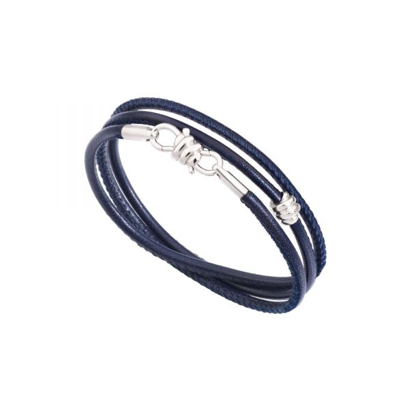 DoDo Bracciale Nodo con chiusura in Argento e Cinturino in Pelle Blu. 