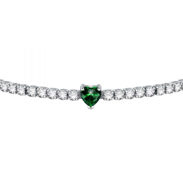 CHIARA FERRAGNI DIAMOND HEART BRACELET SILVER+GREEN CZ 175+15MM