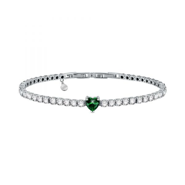 CHIARA FERRAGNI DIAMOND HEART BRACELET SILVER+GREEN CZ 175+15MM