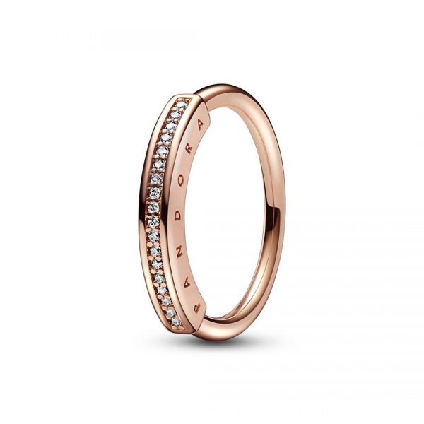PANDORA Anello Fascia Pavè e Logo 