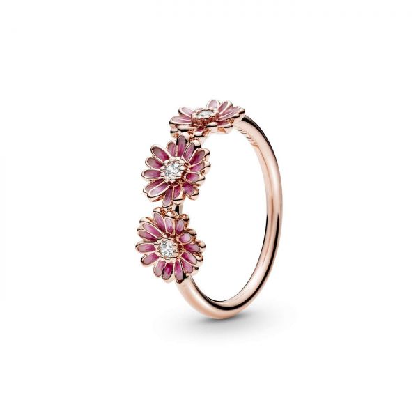 PANDORA Anello con tre Margherite rosa