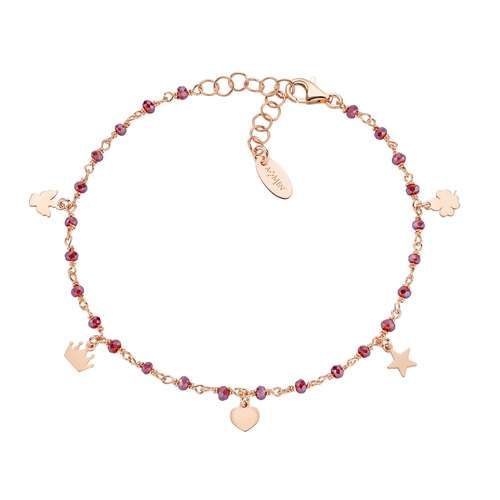 AMEN  Bracciale Charm Rosè Elegance Cristalli Rubino